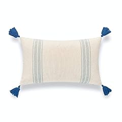 Light Blue Ticking Striped Tassels 12"x20"