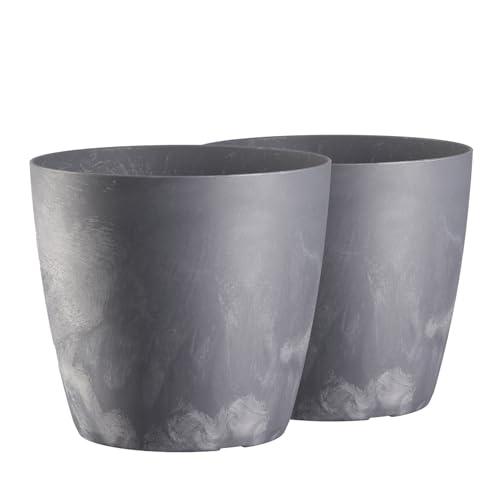 Tymar Blumentopf, 2er-Pack, Pflanzentopf aus Kunststoff, Moderne, matt, Runde Form (Beton Marengo, ø 30 cm)
