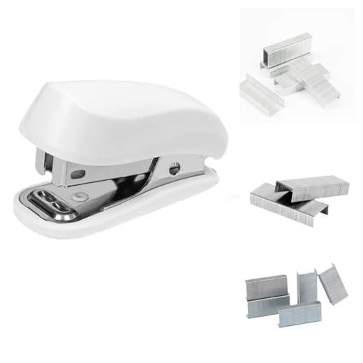 White Color Mini Stapler with Staples,Small Cute Stapler for Desk,Gift for Student or Office Use (White)