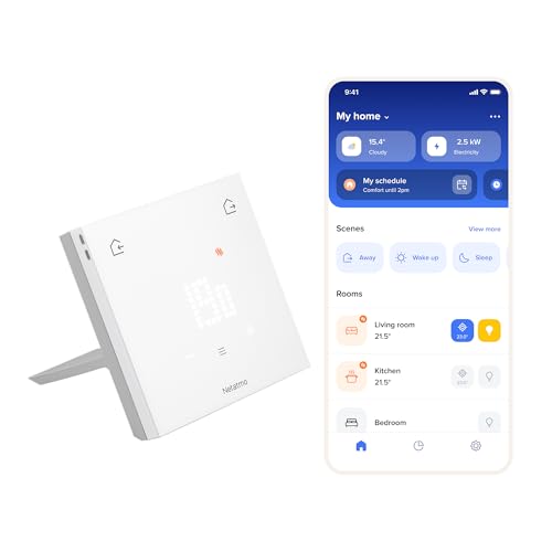 Netatmo Termostato Conectado Original para Calefacción Individual - Pack de Instalación Inalámbrico/con Cable, Soporte Incluido, Ahorro de Energía, Compatible con Matter,WiFi 2.4GHz - ETP-AMZ