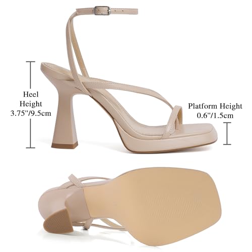 Image of Reitoye Strappy Heels for Women Platform Chunky Square Toe Heeled Sandals | Women's Heeled Sandals,Block High Heel,Adjustable Ankle Strap,All-Day Comfort Non-slip Sole,Party,Wedding,Prom Heels Shoes