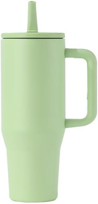 40 oz Tumbler with Handle, 100% Leakproof Insulated Tumbler with Lid and Straw, Stainless Steel Travel Mug, Water Bottle with Flip Straw, Keep Drinks Cold or Hot, Green