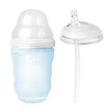 Olababy Gentle Bottle (8oz, Sky) + Sippy Straw Lid Transitional Bundle