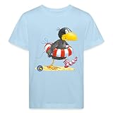 Spreadshirt Der kleine Rabe Socke mit Schwimmreifen Kinder Bio-T-Shirt, 122-128, Hellblau