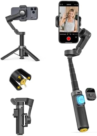AOCHUAN 3-Axis Gimbal Stabilizer for iPhone w/360° Face Tracking, Smartphone Gimbal w/One-Tap Open Tripod, Gesture Control, Phone Stabilizer w/Magnetic Remote Control & 20" Extension Rod, Smart X3