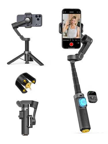 Image of AOCHUAN 3-Axis Gimbal Stabilizer for iPhone w/360° Face Tracking, Smartphone Gimbal w/One-Tap Open Tripod, Gesture Control, Phone Stabilizer w/Magnetic Remote Control & 20" Extension Rod,Smart X3