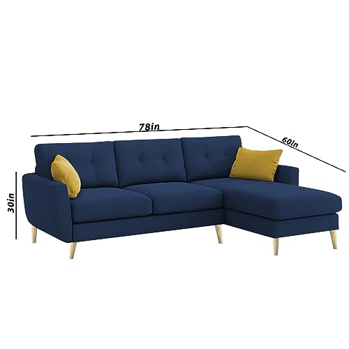Image of BRAXTON Lindel RHS 4 Seater L Shape Sofa Set for Living Room (Blue) Premium Velvet Fabric Sofa