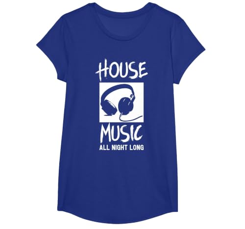 House Music All Night Long DJ T-Shirt T-Shirt, Girls, Royal Blue, Large