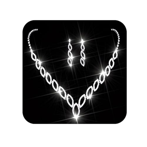 Ushiny Bridal Wedding Jewellery Sets Silver Rhinestone Necklace and Earrings Sets Cubic Zirconia Dangle Drop Earrings Necklace Jewellery Set for Women and Girls