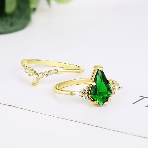 LAZLUVU Rose Gold/18K Gold Engagement Rings for Women Unique Emerald Ring Crystal Ring Green Gemstone Wedding Bands Sets for Him and Her3