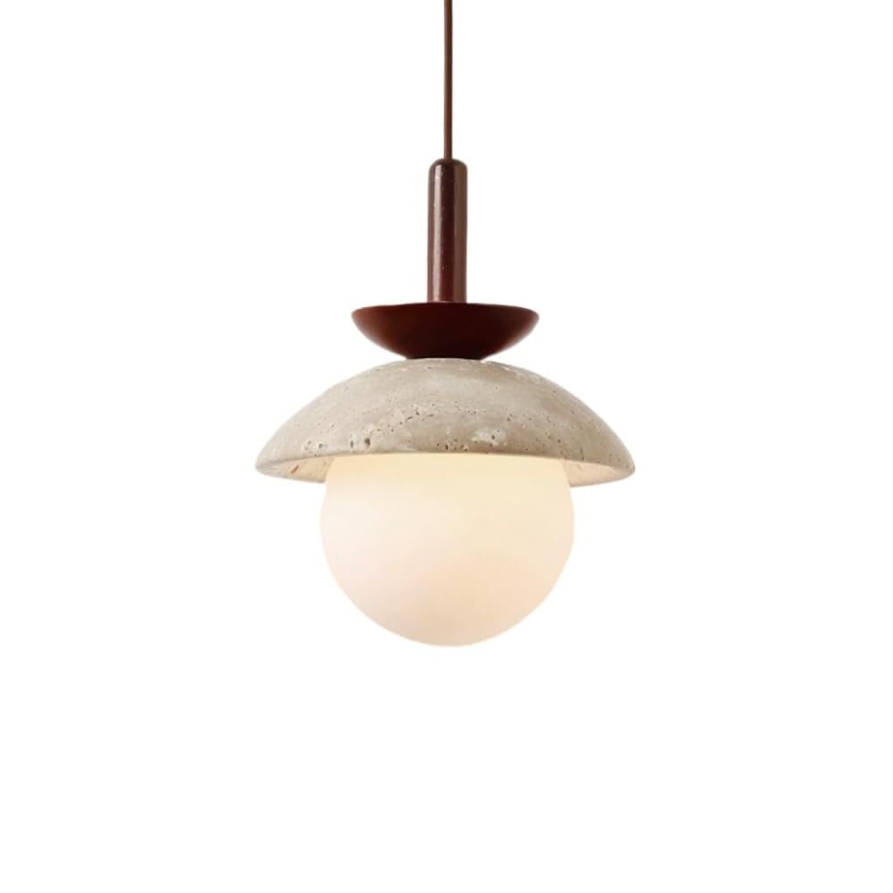 LYMSXAZOU Japanese Retro Adjustable Height Hanging Lamp Yellow Travertine Body Pendant Light Fixtures Solid Wood Accent 3000K Warm Chandelier for Bedroom Living Room Hallway(Walnut Color)