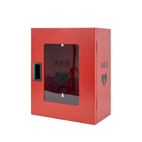 Image of ISOP AED Defibrillator Storage Cabinet | Wall Mounted First Aid Box | Universal AED Cabinet for Emergency Equipment or Rescue Survival Kit | Wall-Mounted Box - Emergency Escape Ladder Locker RED