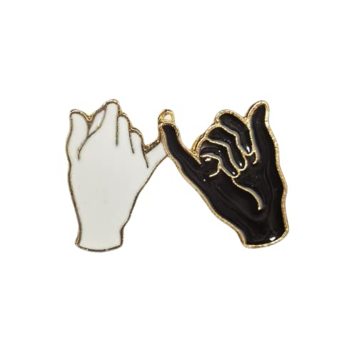 Image of 2pcs Pinky Promise Friendship BFF Brooches Pins Set for Women Couple Unisex Fashion Cute Black White Enamel Backpacks Badge Hat Dress Accessories Valentine Farewell Jewelry Gifts