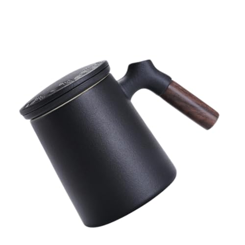 ULTECHNOVO 1 Juego taza de filtro de cerámica té colador Filtrar infusor taza de reloj de filtro taza de agua de cerámica filtro de taza de cerámica taza de leche de madera Black