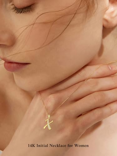 14k Gold Initial Necklace for Women, Solid Gold Moissanite Letter Pendant Necklaces Jewelry for Her Birthday Valentines Day Gifts for Mom Wife Christmas Gifts for Girlfriend Sister2