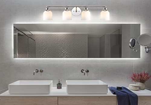 Image of JONATHAN Y 33.25 inch Chrome Modern Farmhouse LED Vanity Light Wall Sconce Fixture, Frosted White Glass Shade, Dimmable Wall Lamp for Bathroom Mirror Kitchen Sink, UL Listed (JYL7552A)