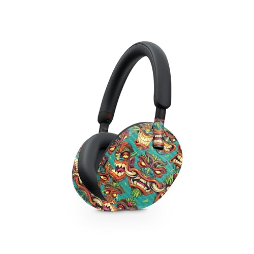 Image of MightySkins Carbon Fiber Skin Compatible with Sony WH-1000XM5 Headphones - Crazy Tikis | Protective, Durable Textured Carbon Fiber Finish | Easy to Apply