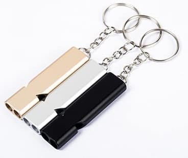 Cdemiy Emergency Whistle, 3 Pcs Outdoor Survival Whistle Double Tubes, Aluminum Safety Survival Whistle with Keychain, for Emergency, Dog Walking, Safety, Training, Kids, Outdoor Camping