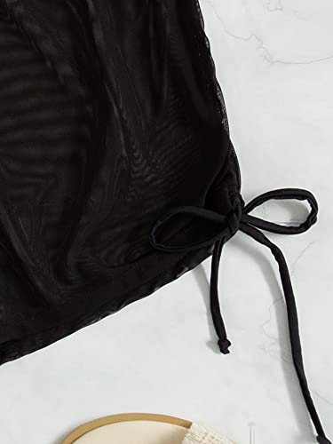Makemechic Women's Drawstring Sheer Mesh Bikini Bottom Beach Cover Up Shorts A Black L #TOP3