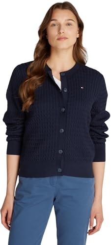 Tommy Hilfiger Damen Strickjacke Cardigan Zopfmuster, Blau (Dark Night Navy), L 1