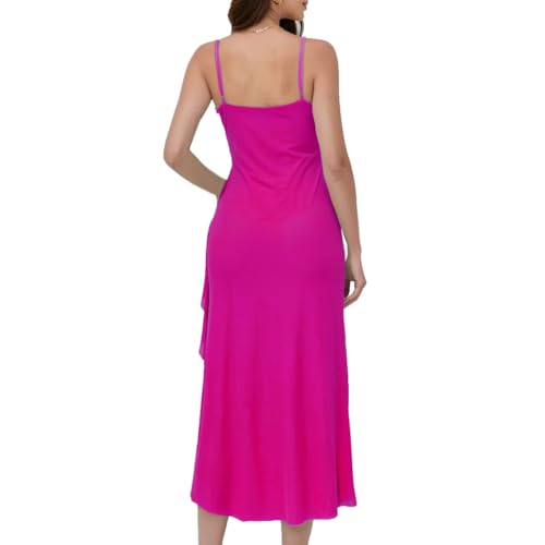Image of Women's Spaghetti Strap Ruffle Side Split Long Dress Bodycon Beach Maxi Dresses