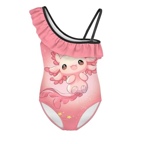 Girls One Piece Swimsuits Cute One Shoulder Ruffle Swimwear Quick Dry Bathing Suit with Adjustable Strap