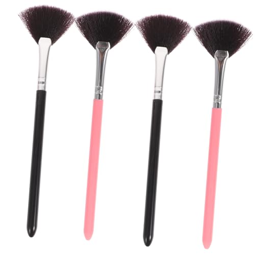 Baluue Makeup Brush Kit 4pcs Blusher Brush Fan Shape Labeled Set for Beginners Soft Hair Daily Professional Use Pink/black