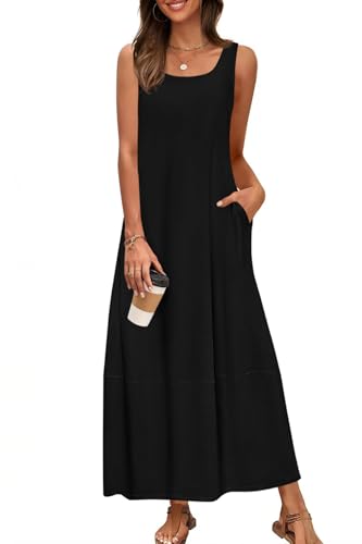 Image of CFLONGE Casual Summer Sleeveless Maxi Dresses for Women 2026 Boho Square Neck Loose Tank Dress Beach Vacation Long Sundress
