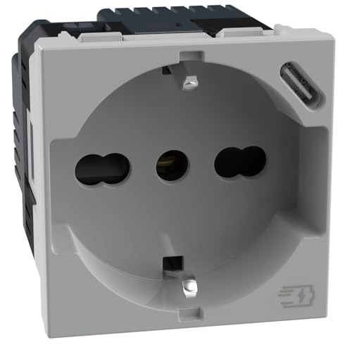 Toma de corriente Schuko italiana P40 BTICINO MatixGO gris con USB tipo C