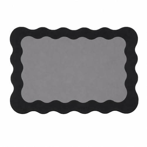 Image of Luxe Home International Dish Dry Mats for Kitchen Counter, Rubber Quick Dry Mat for Kitchen Utensils, Wavy Border Pattern Smooth Absorbent Placemat, 35x55 cm, Dark Grey, Pack of 1