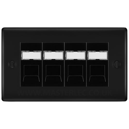 Matt Black Quad 4 Gang RJ45 Data Socket Black Inserts NFBRJ454