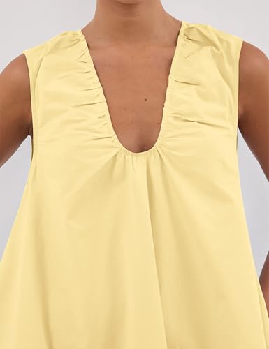 Image of MISSACTIVER Women's Sleeveless Babydoll Tank Mini Dress Scoop Neck Ruched Short Dress with Side Pockets Summer Party Dresses