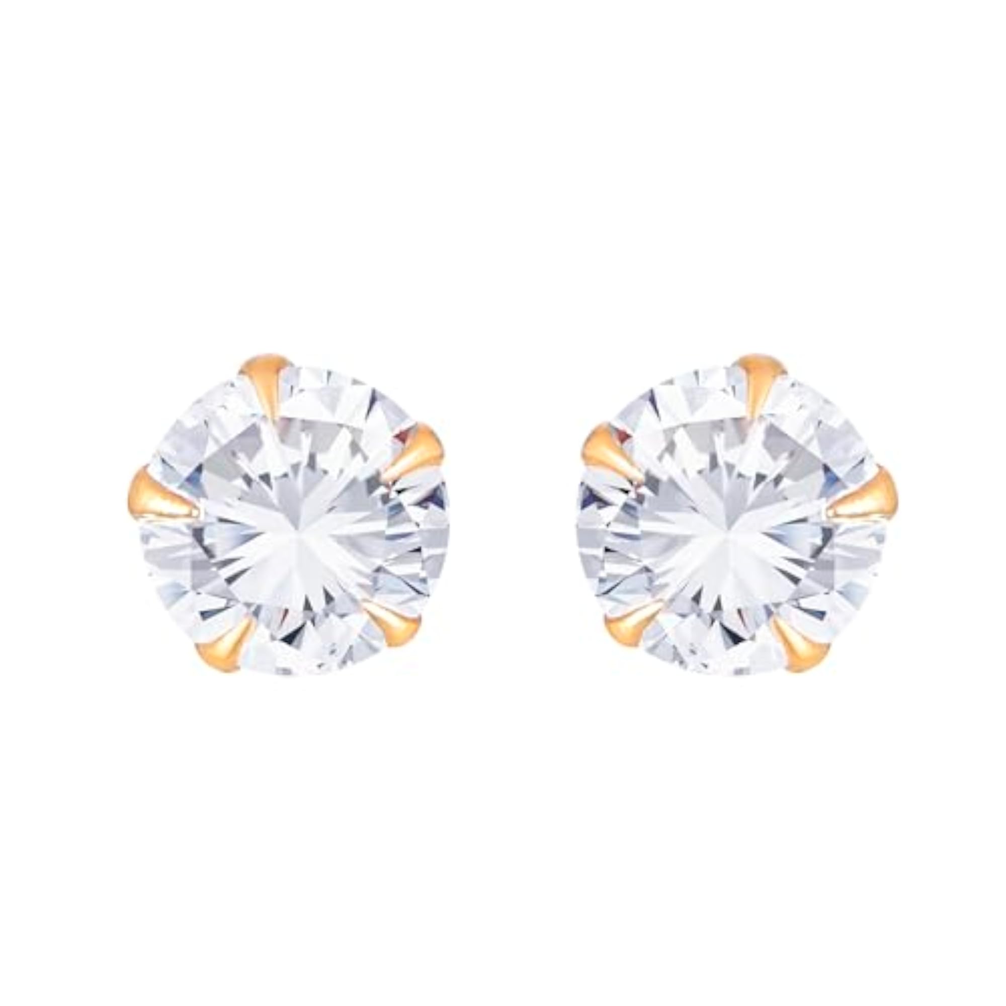 Women's Gold Plated Crown Pearl & Solitaire Stud Earrings Set