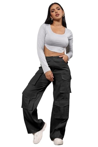 ECHOINE Baggy Cargo Pants for Women Multiple Pockets Jogger Wide Leg High Waist Loose Pocket Y2K Pants S XXL3