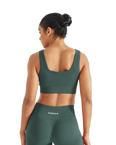 Image of AUROLA Power Womens Square Back Basic Sports Bra - Square Neck Padded Low Impact Yoga Bra Workout Crop Top