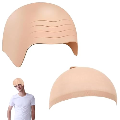 Bald Cap Costume Set for Adults Stretchy Latex Bald Caps Realistic Head Cover for Cosplay Halloween Theatre Fancy Dress Parties
