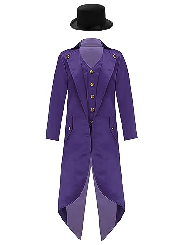 renvena Boys Girls Steampunk Tailcoat Jacket Kids Medieval Vintage Victorian Gothic Frock Coat with Hat