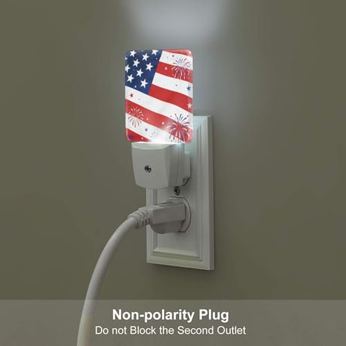 Image of 250 Years Anniversary American Flag Night Light Set of 2, Patriotic Eagle Auto Sensor LED Dusk-to-Dawn Nightlights, Plug-in Sensor Lamp for Bedroom Kitchen Hallway Stairs Decorative