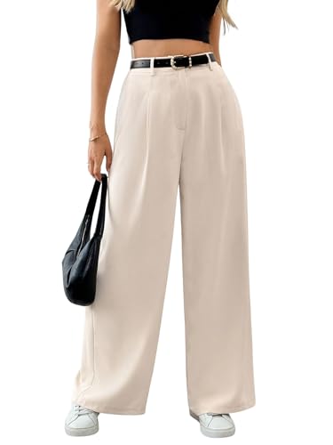 Image of Solid High Waist Straight Korean Loose Pleated Wide Leg Trouser for Women's & Girl's