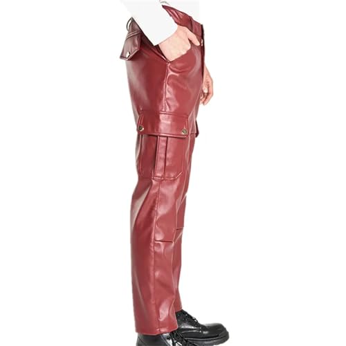 Men's Multi Pocket Punk Rock Faux Leather Pants Casual Pu Cargo Trousers Waterproof Windproof Biker Streetwear4