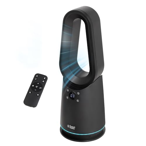 Russell Hobbs Smart Bladeless Cooling Fan in Black 9 Speed Settings 3 Modes Touch Controlled Buttons WiFi Enabled LED Display with Remote 80 Oscillation Function 59cm Tall RHCBLDL10BSM