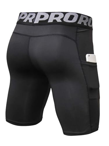 Men's Compression Shorts with Pocket Baseball Athletic Gym Yoga Shorts Cool Dry Running Workout Underwear Pack4