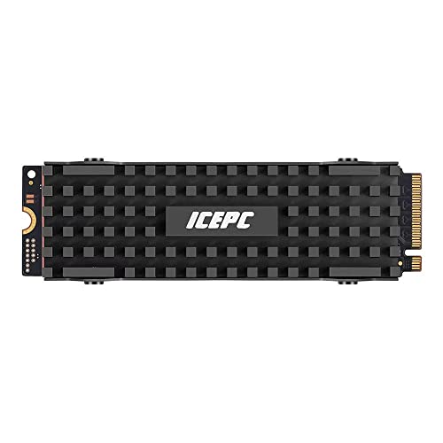 icepc M.2 PCIE NVME 2280 SSD Graphene Coating Full-Cover Copper Heatsink SSD Radiator with Thermal Conductive Adhesive for Laptop PC PS5 2280 NGFF Solid State Disk Cooler(Grid Pattern)