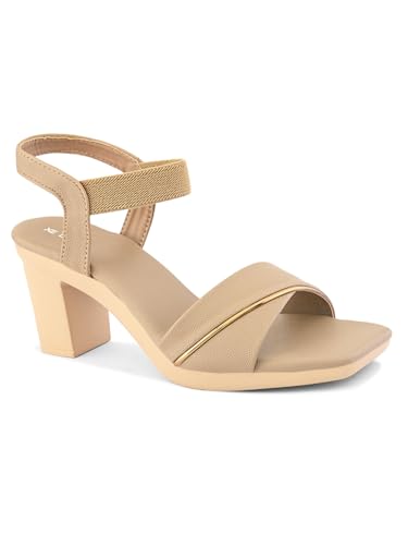 Image of XE Looks Wide Front Strap with Gold Accent | Textured Finish | Cushioned Footbed | Block Heel Sandal For Girl & Women