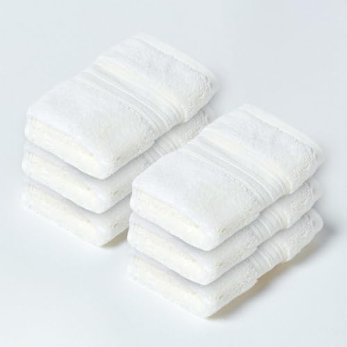 Image of HOMESCAPES Set of 6 Luxury Cream Soft 100% Supima Cotton Face Cloths Zero Twist Super Absorbent & Fluffy 550 GSM Thick Plain Flannel Wash Cloth