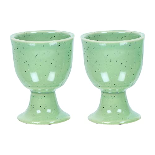 Image of Soft Boiled Egg Holder | Ceramic Egg Cup Set | Ceramic Egg Holder Pottery Housewarming Gift Set of 2 (Green Mat)