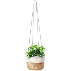 Maceteros Largos Para Colgar Jardinera Colgante de Cuerda, Maceta Colgante para Plantas, Colgador para Plantas, Algodón Natural Tejidas a Mano Cesta Colgante Plantas con Cuerda Larga Colgar para Decoración del Hogar (Medio)
