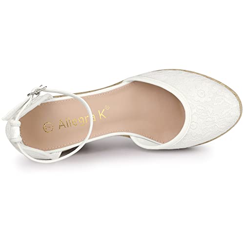 Allegra K Women's Closed Toe Espadrille Platform Heels Lace White Wedge Sandals 8.5 M US
