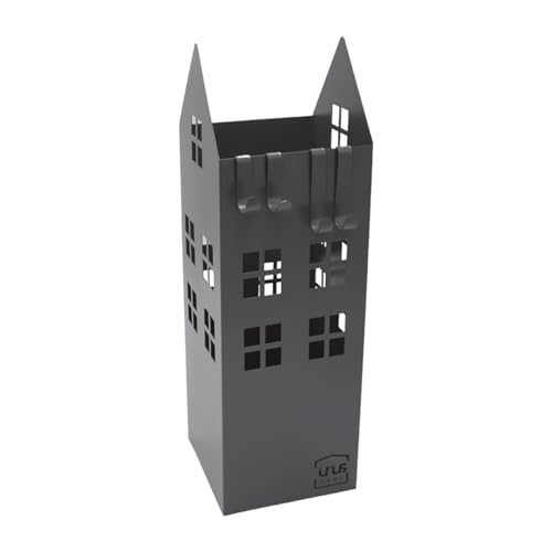 UNUS, portaombrelli a forma di casa con vaschetta raccogli pioggia, 4 ganci, 16x16x49 cm, grigio