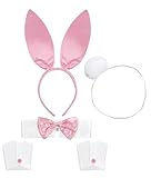 Bunny Costume Set Women Bunny Ears and Tail Set Easter Bunny Ears Headband Woman Adult Women Costume, Rabbit Ear Head Band Bow Tie Collar Cuffs Tail, Halloween Bunny Accessories Costume